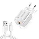 LZ-023 18W QC 3.0 USB Portable Travel Charger + 3A USB to Type-C Data Cable, EU Plug(White) - 1