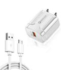 LZ-023 18W QC 3.0 USB Portable Travel Charger + 3A USB to Micro USB Data Cable, US Plug(White) - 1