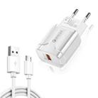 LZ-023 18W QC 3.0 USB Portable Travel Charger + 3A USB to Micro USB Data Cable, EU Plug(White) - 1
