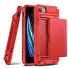 For iPhone 7 & 8 PC+TPU Shockproof Heavy Duty Armor Protective Case with Slide Multi-Card Slot(Red) - 1