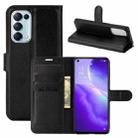 For OPPO Reno5 5G Litchi Texture Horizontal Flip Protective Case with Holder & Card Slots & Wallet(Black) - 1