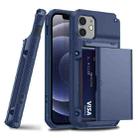 For iPhone 12 / 12 Pro Shockproof Heavy Duty Armor Protective Case with Slide Multi-Card Slot(Dark Blue) - 1