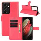 For Samsung Galaxy S21 Ultra 5G Litchi Texture Horizontal Flip Protective Case with Holder & Card Slots & Wallet(Red) - 1