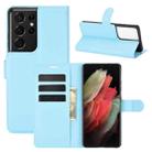 For Samsung Galaxy S21 Ultra 5G Litchi Texture Horizontal Flip Protective Case with Holder & Card Slots & Wallet(Blue) - 1