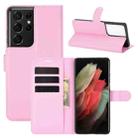 For Samsung Galaxy S21 Ultra 5G Litchi Texture Horizontal Flip Protective Case with Holder & Card Slots & Wallet(Pink) - 1
