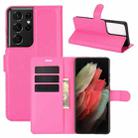 For Samsung Galaxy S21 Ultra 5G Litchi Texture Horizontal Flip Protective Case with Holder & Card Slots & Wallet(Rose Red) - 1