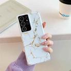 For Samsung Galaxy S21 Plus 5G Four Corners Anti-Shattering Flow Gold Marble IMD Phone Back Cover Case(White) - 1