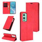 For OnePlus 9 Retro-skin Business Magnetic Suction Leather Case with Holder & Card Slots & Wallet(Red) - 1