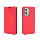 For OnePlus 9 Retro-skin Business Magnetic Suction Leather Case with Holder & Card Slots & Wallet(Red) - 2