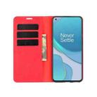 For OnePlus 9 Retro-skin Business Magnetic Suction Leather Case with Holder & Card Slots & Wallet(Red) - 5