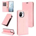 For Xiaomi Mi 11 Retro-skin Business Magnetic Suction Leather Case with Holder & Card Slots & Wallet(Pink) - 1