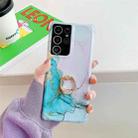 Four Corners Anti-Shattering Gold Marble IMD Phone Case with Metal Rhinestone Ring Holder For Samsung Galaxy S21 Plus 5G(Pink Blue LQ5) - 1