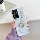 Four Corners Anti-Shattering Gold Marble IMD Phone Case with Metal Rhinestone Ring Holder For Samsung Galaxy S21 Ultra 5G(White LQ2) - 1