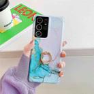 Four Corners Anti-Shattering Gold Marble IMD Phone Case with Metal Rhinestone Ring Holder For Samsung Galaxy S21 Ultra 5G(Pink Blue LQ5) - 1