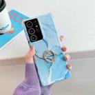 Four Corners Anti-Shattering Gold Marble IMD Phone Case with Metal Rhinestone Ring Holder For Samsung Galaxy S20(Light Blue LQ6) - 1