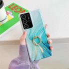 Four Corners Anti-Shattering Gold Marble IMD Phone Case with Metal Rhinestone Ring Holder For Samsung Galaxy S20 Ultra(Green LQ7) - 1