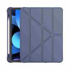 Multi-folding Surface PU Leather Matte Anti-drop Protective TPU Case with Pen Slot for iPad Air 2022 / 2020 10.9(Dark Blue) - 1