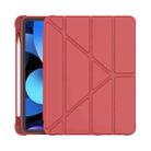 Multi-folding Surface PU Leather Matte Anti-drop Protective TPU Case with Pen Slot for iPad Air 2022 / 2020 10.9(Red) - 1