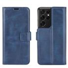 Retro Calf Pattern Buckle Card Wallet Left and Right Flip Phone Holster with Bracket Function For Galaxy S21 Ultra(Blue) - 1