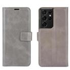 Retro Calf Pattern Buckle Card Wallet Left and Right Flip Phone Holster with Bracket Function For Galaxy S21 Ultra(Gray) - 1