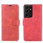 Retro Calf Pattern Buckle Card Wallet Left and Right Flip Phone Holster with Bracket Function For Galaxy S21 Ultra(Red) - 1
