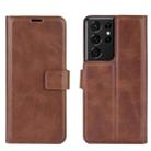 Retro Calf Pattern Buckle Card Wallet Left and Right Flip Phone Holster with Bracket Function For Galaxy S21 Ultra(Dark Brown) - 1