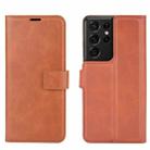 Retro Calf Pattern Buckle Card Wallet Left and Right Flip Phone Holster with Bracket Function For Galaxy S21 Ultra(Light Brown) - 1