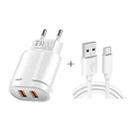 Dual USB Portable Travel Charger + 1 Meter USB to Type-C Data Cable, EU Plug(White) - 1