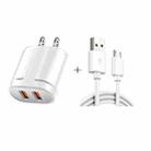 Dual USB Portable Travel Charger + 1 Meter USB to Micro USB Data Cable, US Plug(White) - 1