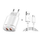 Dual USB Portable Travel Charger + 1 Meter USB to Micro USB Data Cable, EU Plug(White) - 1
