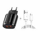 Dual USB Portable Travel Charger + 1 Meter USB to Micro USB Data Cable, EU Plug(Black) - 1