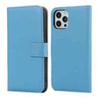 For iPhone 12 / 12 Pro Plain Texture Cowhide Leather Horizontal Flip Case with Magnetic Clasp & Holder & Card Slots & Wallet(Blue) - 1