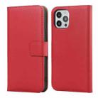 For iPhone 12 / 12 Pro Plain Texture Cowhide Leather Horizontal Flip Case with Magnetic Clasp & Holder & Card Slots & Wallet(Red) - 1