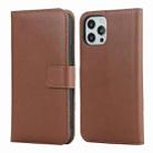 For iPhone 12 / 12 Pro Plain Texture Cowhide Leather Horizontal Flip Case with Magnetic Clasp & Holder & Card Slots & Wallet(Brown) - 1