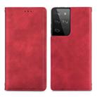 For Samsung Galaxy S21 Ultra Retro Skin Feel Business Magnetic Horizontal Flip Leather Case with Holder & Card Slots & Wallet & Photo Frame(Red) - 1