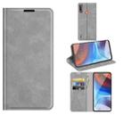 For Motorola Moto E7 Power Retro-skin Business Magnetic Suction Leather Case with Holder & Card Slots & Wallet(Grey) - 1