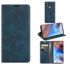 For Motorola Moto E7 Power Retro-skin Business Magnetic Suction Leather Case with Holder & Card Slots & Wallet(Dark Blue) - 1