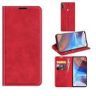 For Motorola Moto E7 Power Retro-skin Business Magnetic Suction Leather Case with Holder & Card Slots & Wallet(Red) - 1