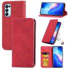 For OPPO Reno5 Pro 5G Retro Skin Feel Business Magnetic Horizontal Flip Leather Case with Holder & Card Slots & Wallet & Photo Frame(Red) - 1