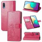 For Samsung Galaxy A02 Four-leaf Clasp Embossed Buckle Mobile Phone Protection Leather Case with Lanyard & Card Slot & Wallet & Bracket Function(Rose Red) - 1