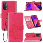 For OPPO A93 5G Four-leaf Clasp Embossed Buckle Mobile Phone Protection Leather Case with Lanyard & Card Slot & Wallet & Bracket Function(Rose Red) - 1