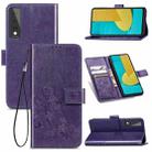 For LG Stylo 7 Four-leaf Clasp Embossed Buckle Mobile Phone Protection Leather Case with Lanyard & Card Slot & Wallet & Bracket Function(Purple) - 1