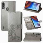 For Motorola E7 Power Four-leaf Clasp Embossed Buckle Mobile Phone Protection Leather Case with Lanyard & Card Slot & Wallet & Bracket Function(Grey) - 1