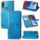 For Motorola E7 Power Four-leaf Clasp Embossed Buckle Mobile Phone Protection Leather Case with Lanyard & Card Slot & Wallet & Bracket Function(Blue) - 1