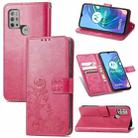 For Motorola Moto G10 , G30 Four-leaf Clasp Embossed Buckle Mobile Phone Protection Leather Case with Lanyard & Card Slot & Wallet & Bracket Function(Rose Red) - 1