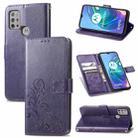 For Motorola Moto G10 , G30 Four-leaf Clasp Embossed Buckle Mobile Phone Protection Leather Case with Lanyard & Card Slot & Wallet & Bracket Function(Purple) - 1