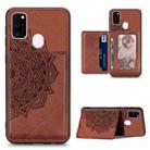 For Samsung Galaxy M21 Mandala Embossed Magnetic Cloth PU+TPU+PC Case with Holder & Card Slots & Wallet & Photo Frame(Brown) - 1