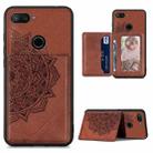 For Xiaomi Mi 8 Lite Mandala Embossed Magnetic Cloth PU+TPU+PC Case with Holder & Card Slots & Wallet & Photo Frame(Brown) - 1