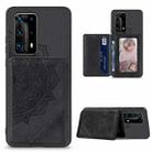 For Huawei P40 Pro Mandala Embossed Magnetic Cloth PU+TPU+PC Case with Holder & Card Slots & Wallet & Photo Frame(Black) - 1