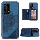 For Huawei P40 Pro Mandala Embossed Magnetic Cloth PU+TPU+PC Case with Holder & Card Slots & Wallet & Photo Frame(Blue) - 1